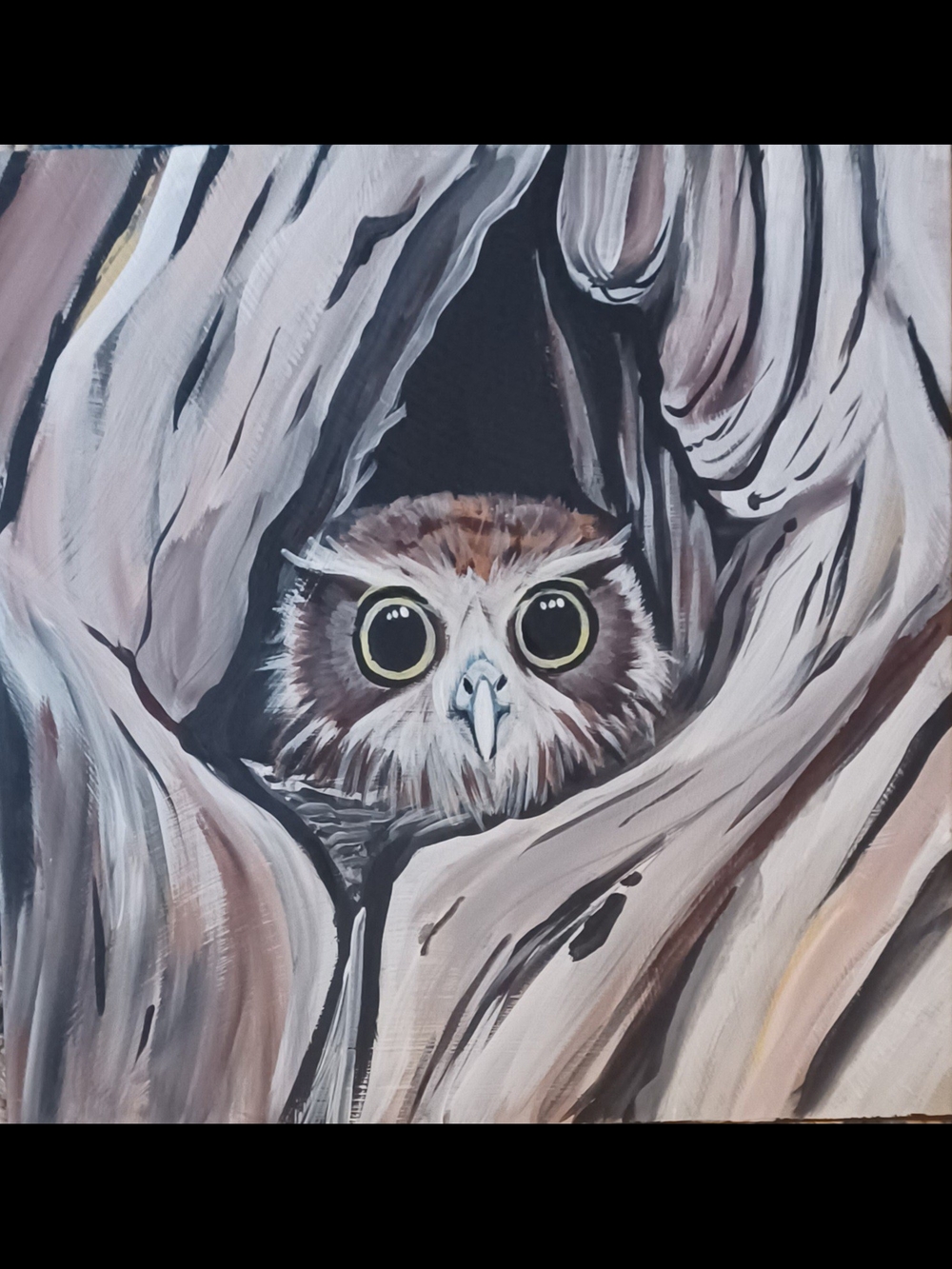 Original Acrylic Painting Brown Owl Bird